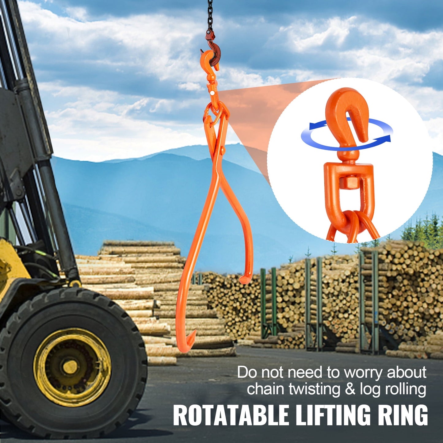 KFFKFF Lumber Handling Tongs, 32-inch 2-Pronged Log Lifting Tool, Robust Rotating Steel Wood Skidding Tongs, 1543 lbs/700 kg Load Limit, Ideal for Log Lifting, Management, Dragging & Transport