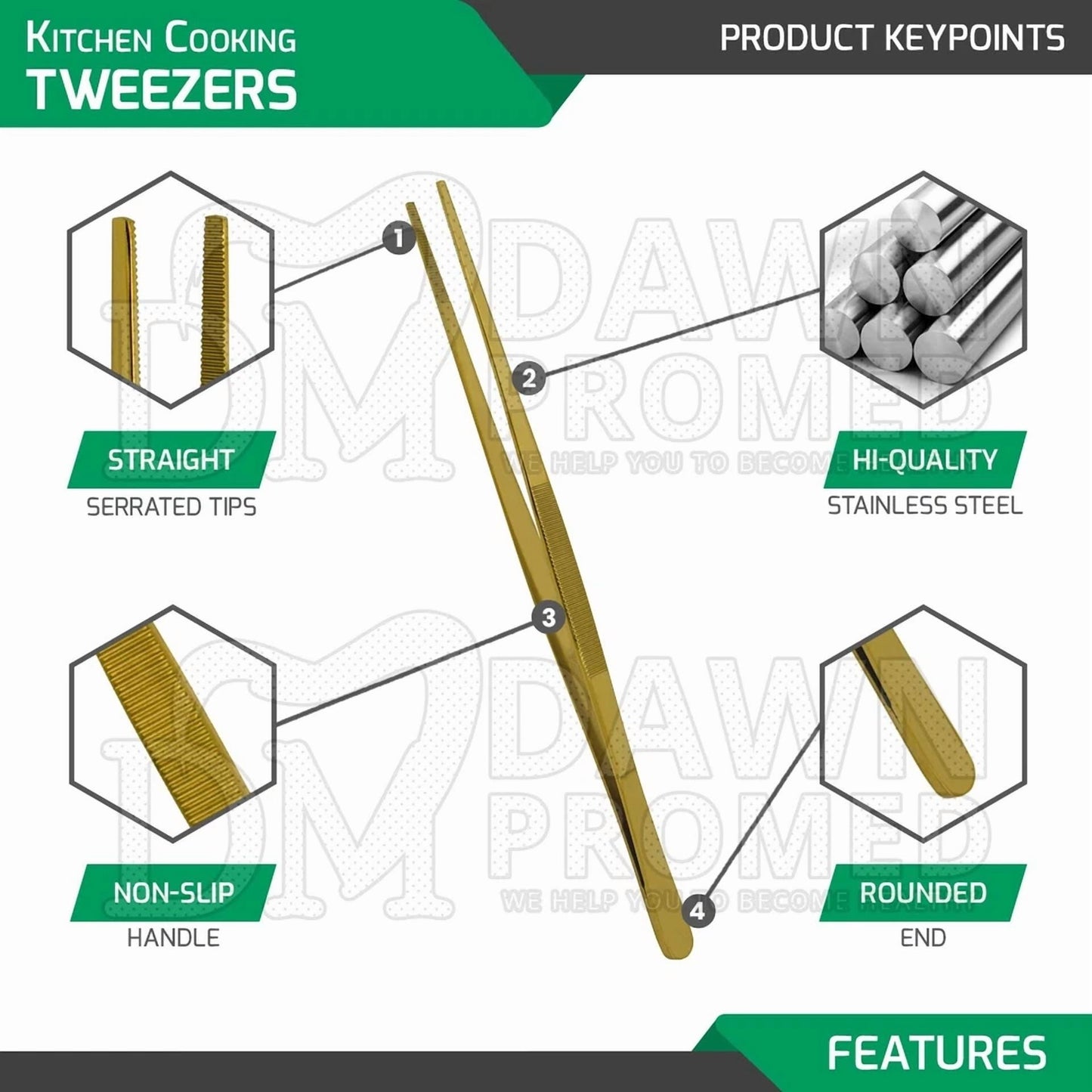 Gold Kitchen Tweezer 12? Straight Bbq Grill Plating Long Food Tong Chef Diy Tool