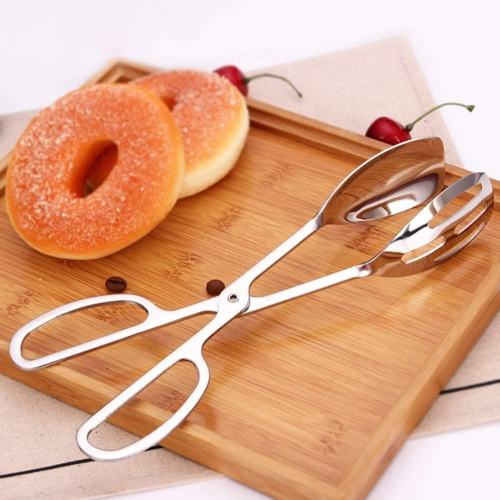 UU&T Stainless Steel Salad Tongs, 10'' Kitchen Tongs, Catering Serving Tongs, for Cake Bread Buffet Party, Dishwasher Safe, Sliver