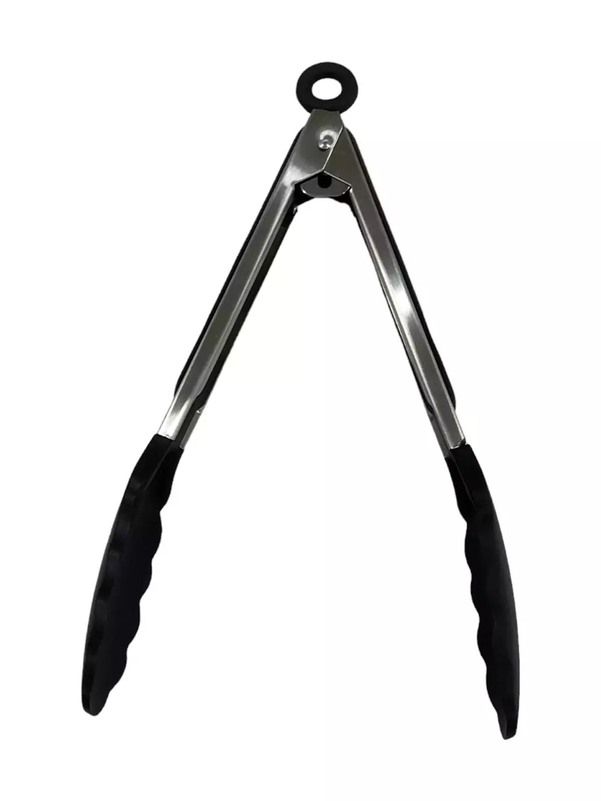 " Sleek And Functional: 9-Inch Stainless Steel Kitchen Tongs With Black Plastic"