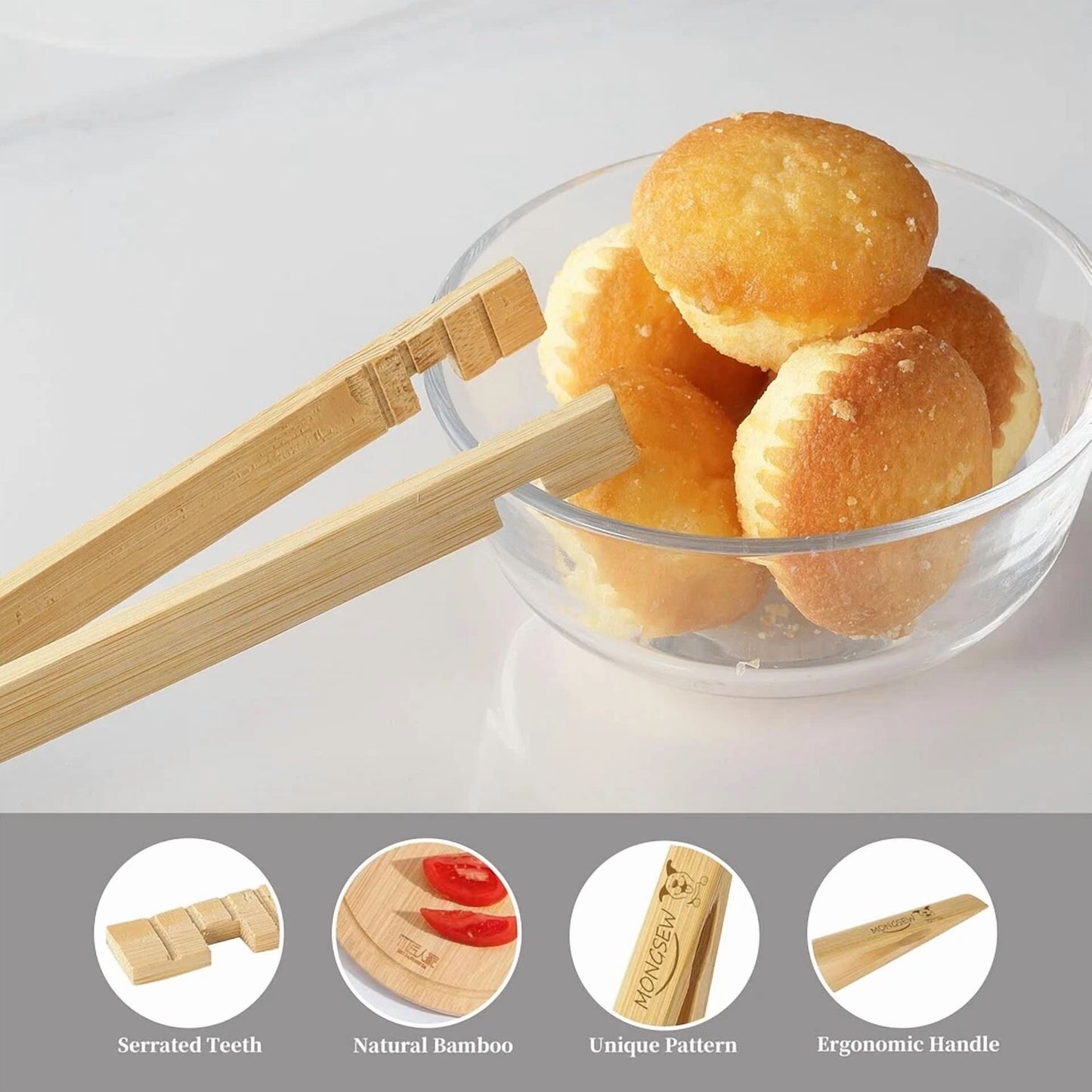 2Pcs Wooden Toaster Tongs 8 Inch Multipurpose For Bread Cheese Bacon