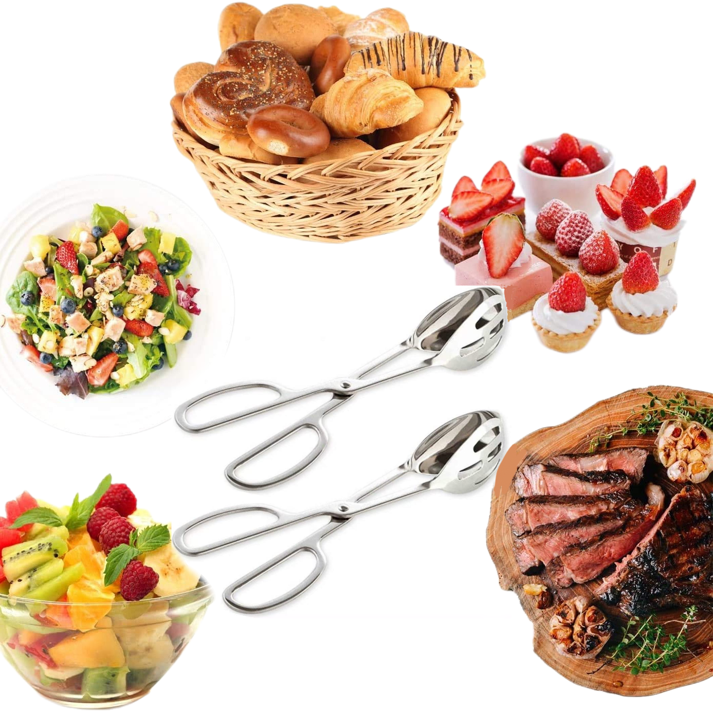 UU&T Stainless Steel Salad Tongs, 10'' Kitchen Tongs, Catering Serving Tongs, for Cake Bread Buffet Party, Dishwasher Safe, Sliver