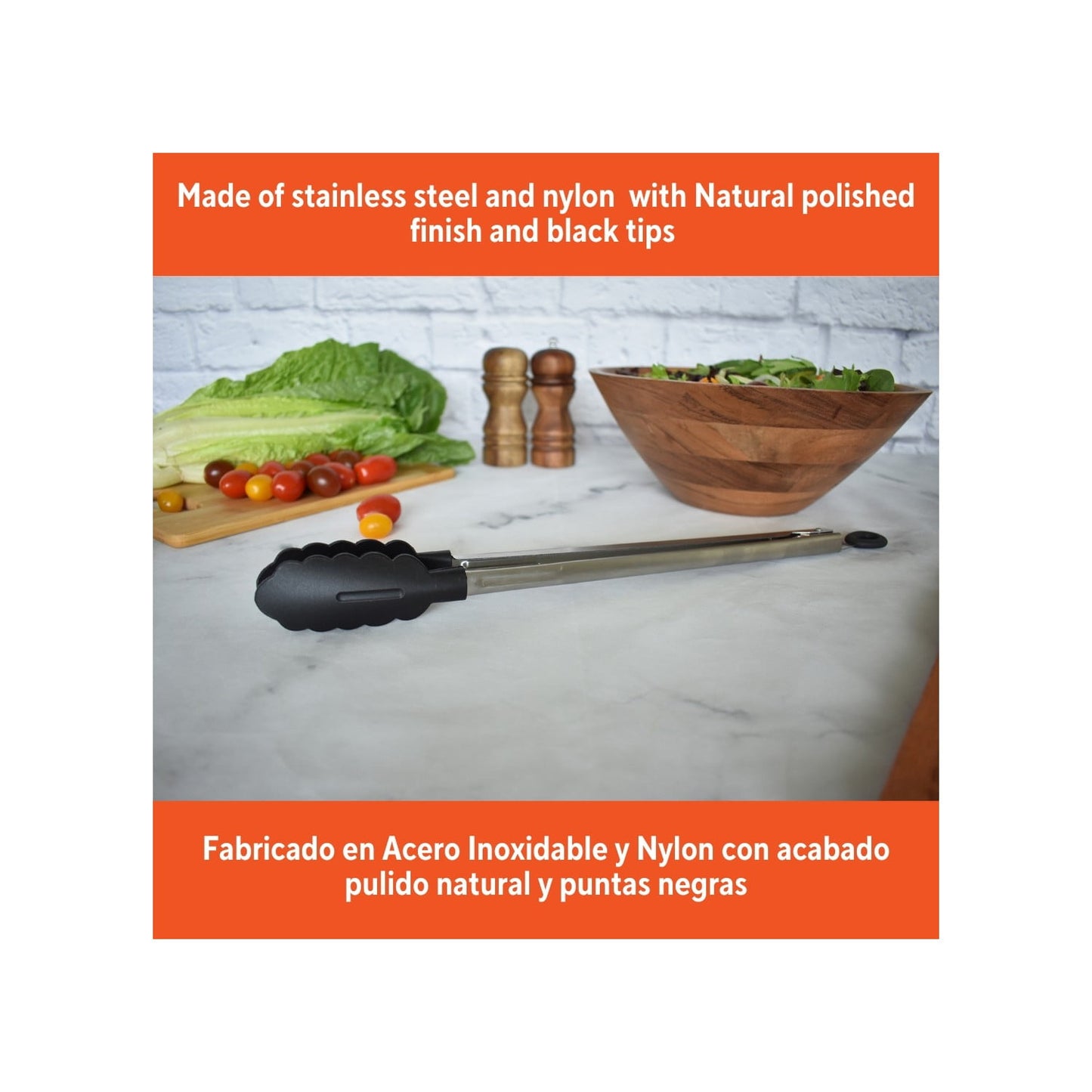 IMUSA  16in Stainless Steel Food Tong with Nylon Tips