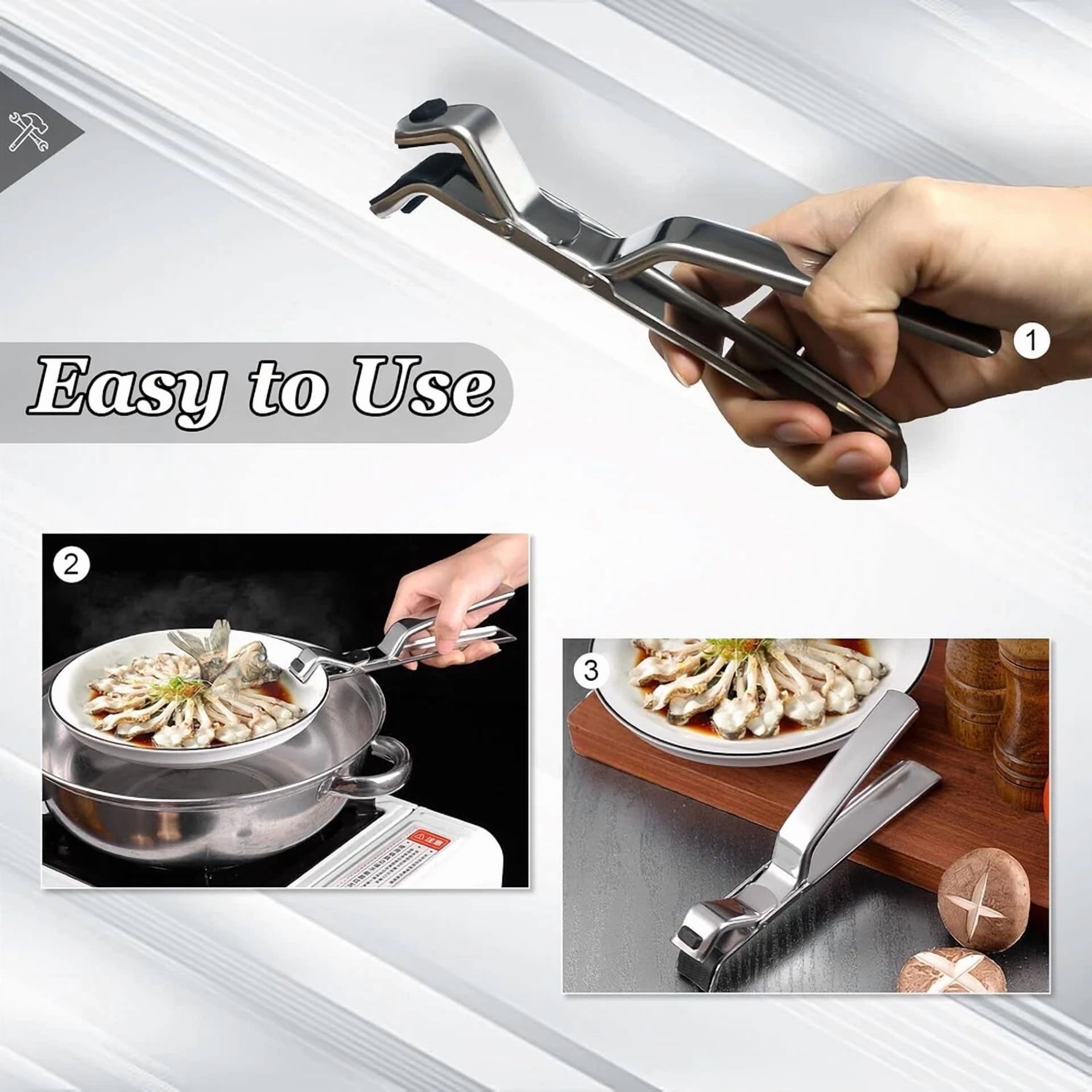 Stainless Steel Anti-Scald Bowl Clip Plate Holder Pot Lifter Heat Resistant Grip