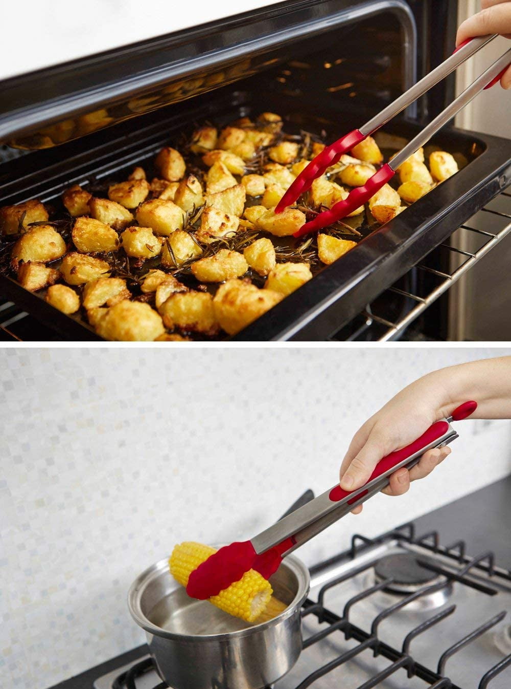 StarPack Basics Silicone Kitchen Tongs 12" Stainless Steel with Non-Stick Silicone Tips, Cherry Red