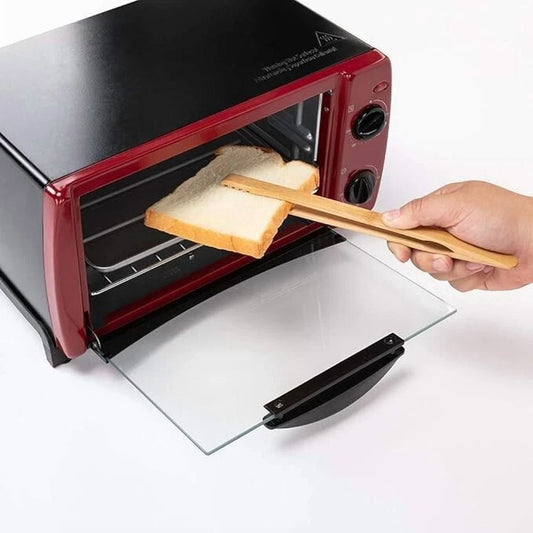 2-Pack Bamboo Toast Tongs 10.2" Long, Anti-Slip Wooden Toaster Cooking Tongs