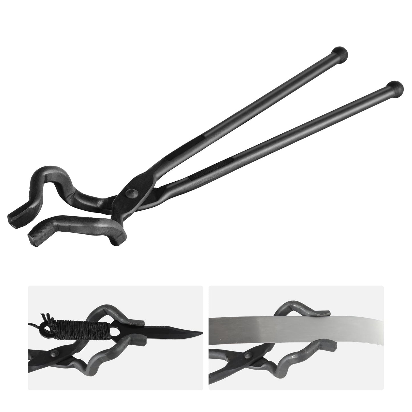KFFKFF Blacksmith Tongs, 18” Z V-Bit Tools, Crafted from Carbon Steel with A3 Steel Rivets, Suitable for Shaping Knife Blades, Extended Objects, Round Forgings