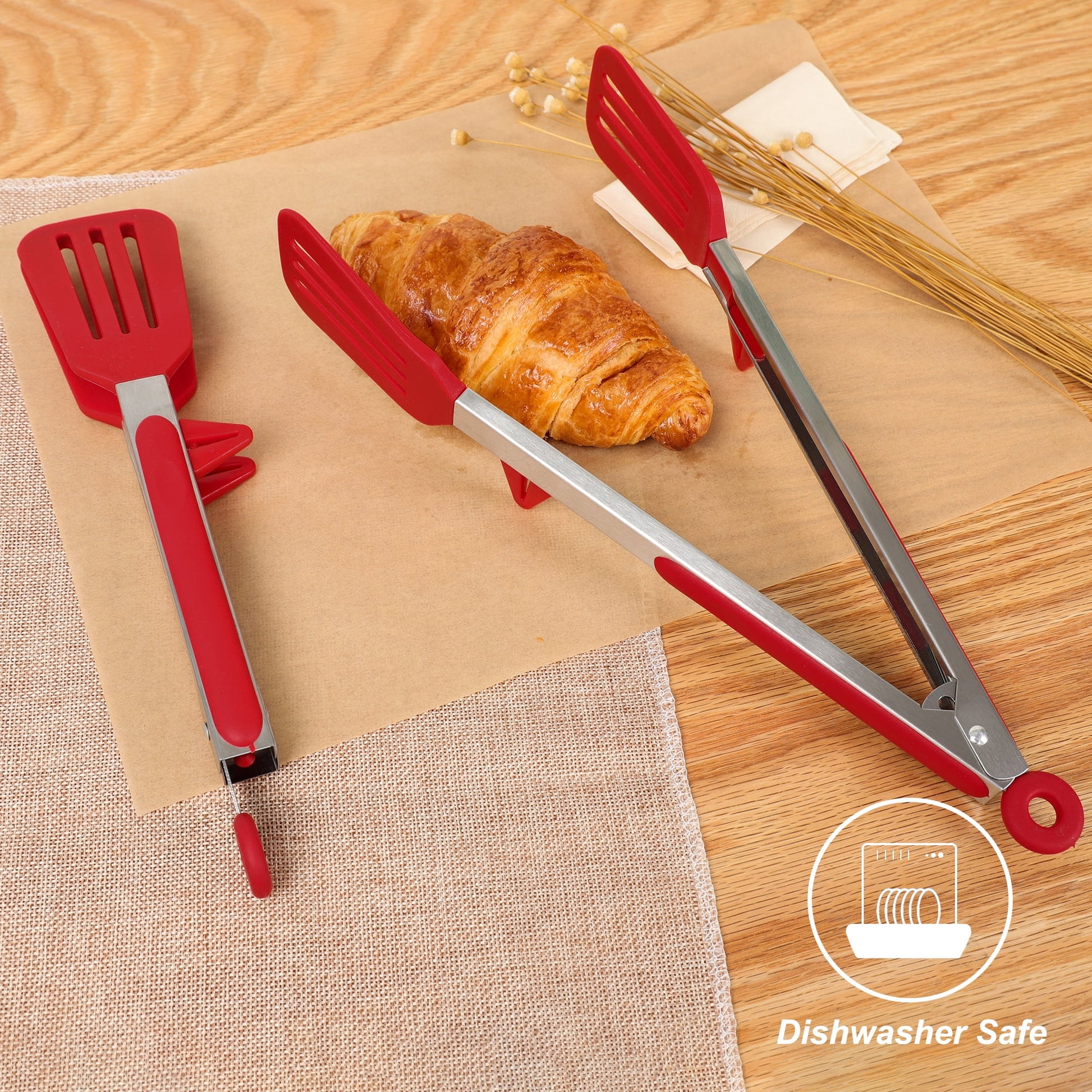 Unique Bargains Kitchen Serving Tongs Set for Cooking Stainless Steel Silicone Tongs 2Pcs