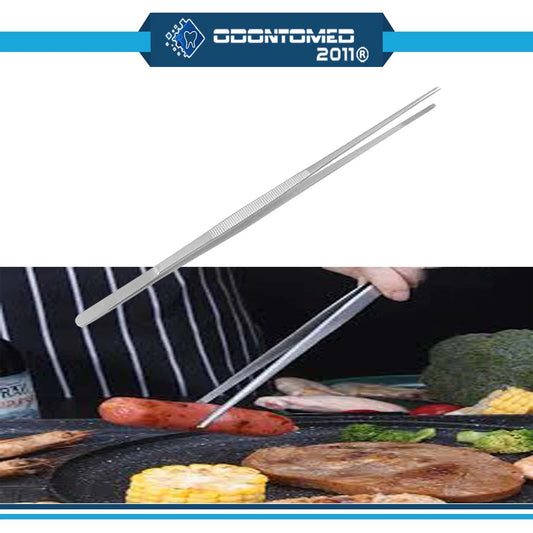 12'' 30Cm Silver Stainless Steel Long Food Tongs Straight Tweezers Kitchen