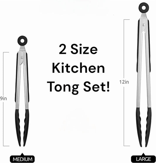 " Sleek And Functional Kitchen Tong Set 12In And 9In"