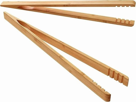 2-Pack Bamboo Toast Tongs 10.2" Long, Anti-Slip Wooden Toaster Cooking Tongs