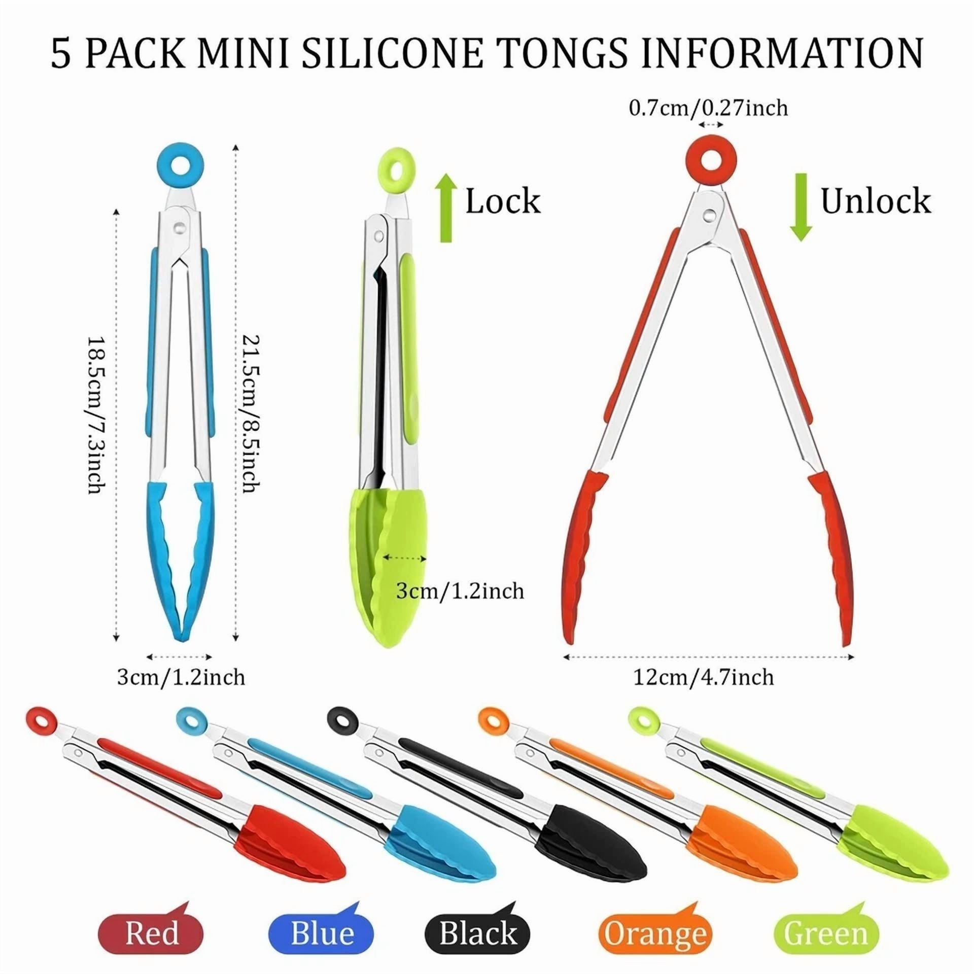 Opal-5 Pcs Kitchen Food Tongs Silicone Stainless Steel Tongs Set 7 Inch