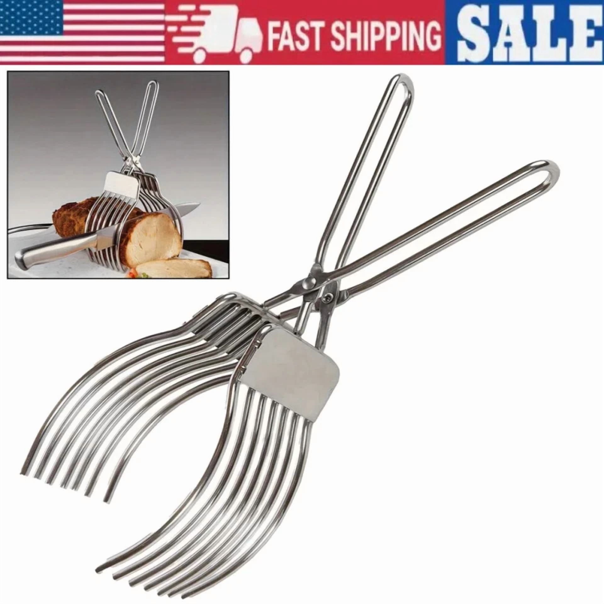 Stainless Steel Roast Meat Bread Cutting Tongs Effortless Slicing Food Holder