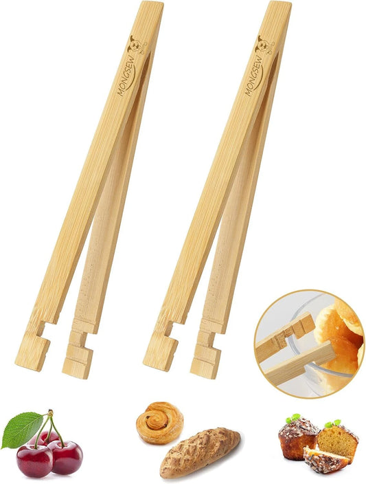 2Pcs Wooden Toaster Tongs 8 Inch Multipurpose For Bread Cheese Bacon