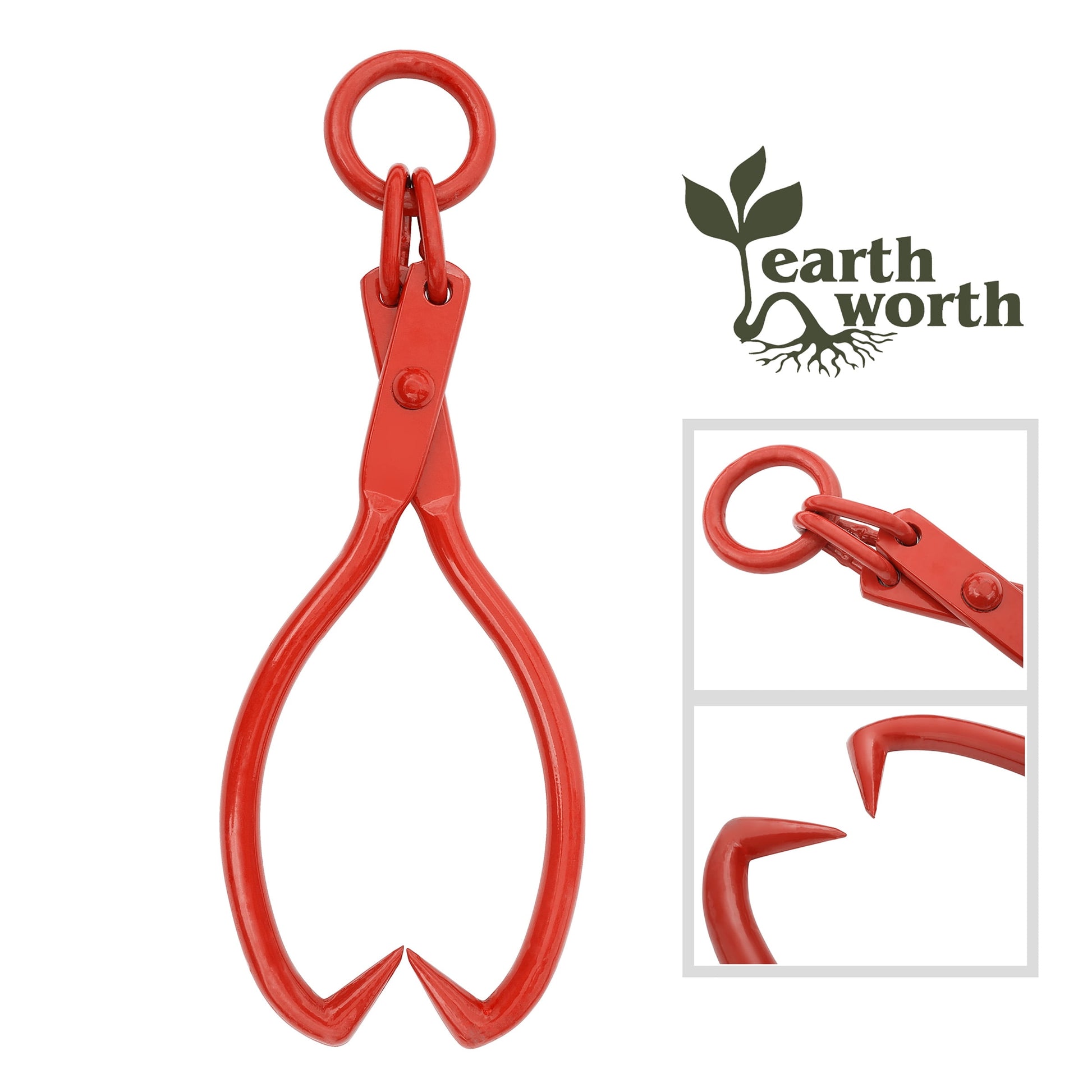 Pure Garden 32” Skidding Tongs – Heavy-Duty Log Grabber with Chain Ring for Dragging Timber, Red
