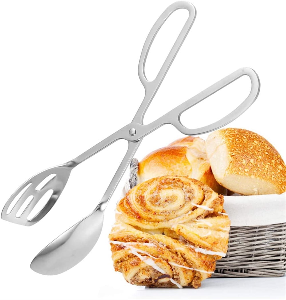 NOGIS 2 Pack Buffet Tongs Salad Tongs, 10 Inch Stainless Steel Food Serving Tongs Bread Tongs with Scissor Handles for Kitchen, Party