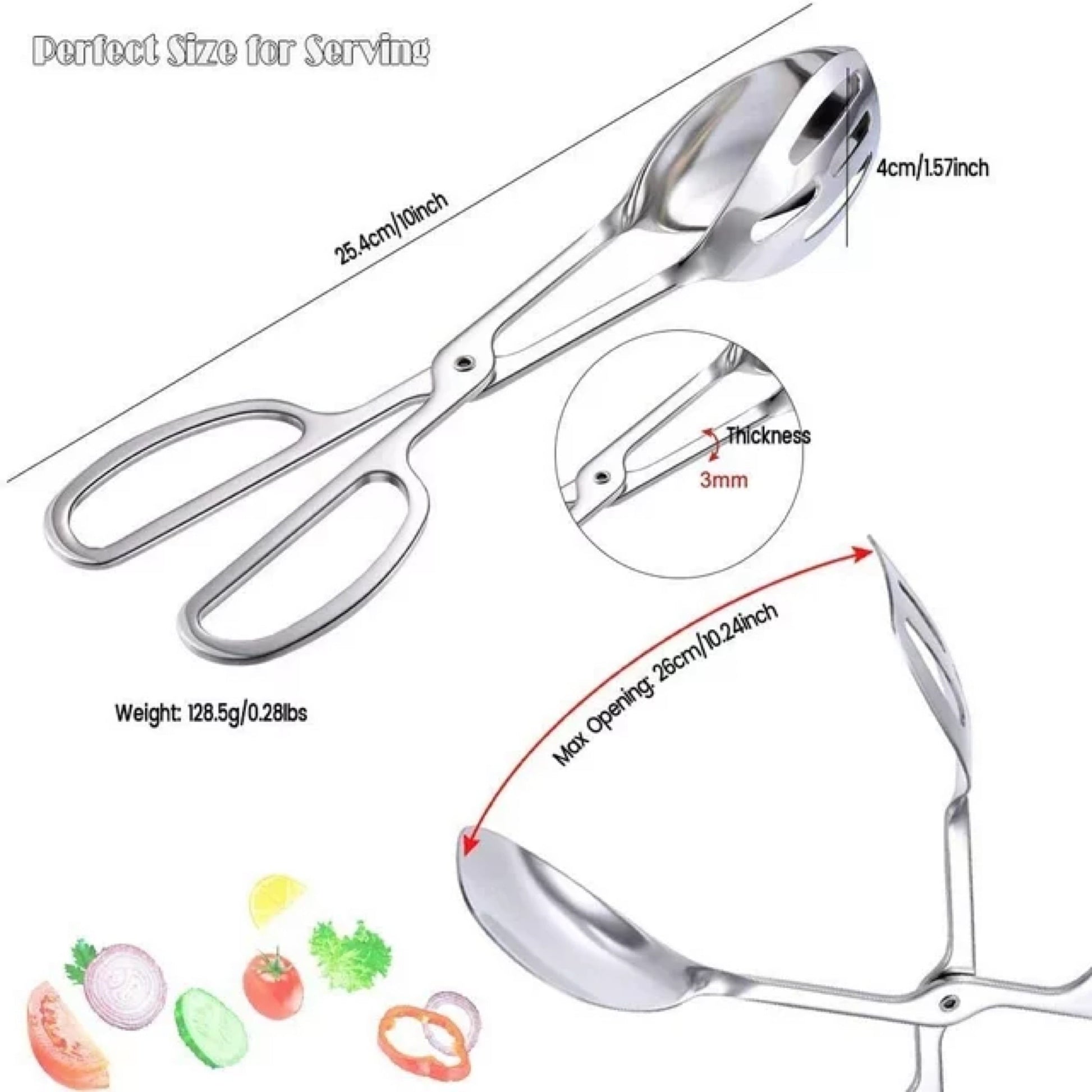 UU&T Stainless Steel Salad Tongs, 10'' Kitchen Tongs, Catering Serving Tongs, for Cake Bread Buffet Party, Dishwasher Safe, Sliver