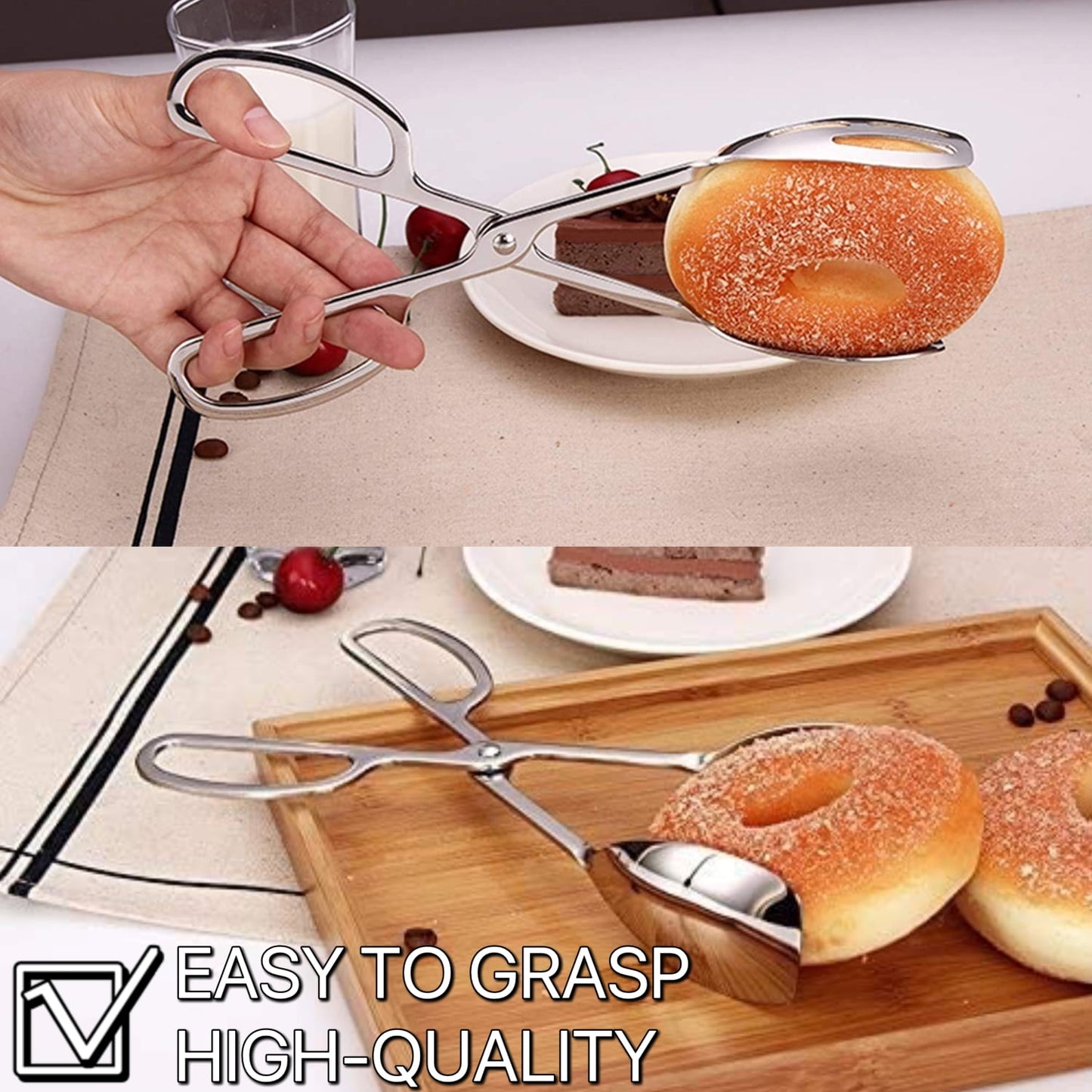 UU&T Stainless Steel Salad Tongs, 10'' Kitchen Tongs, Catering Serving Tongs, for Cake Bread Buffet Party, Dishwasher Safe, Sliver