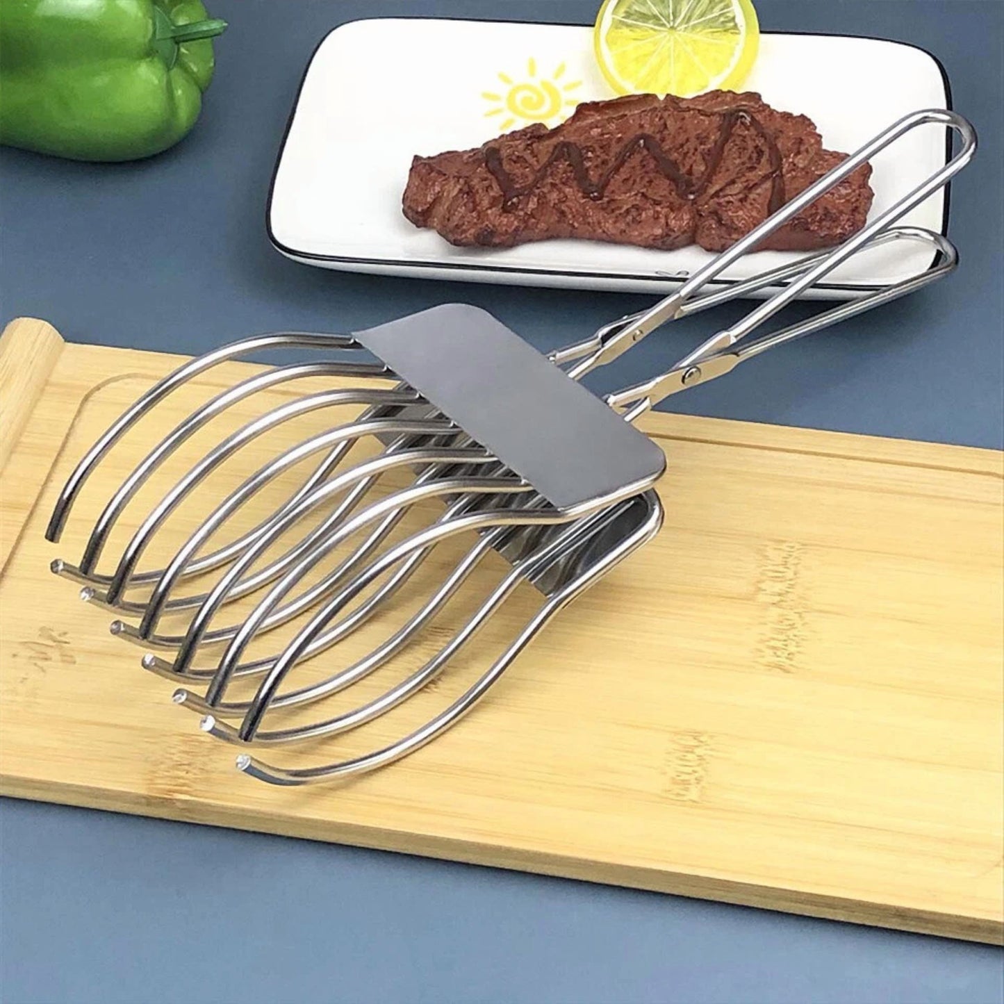 Meat Bread Slicing Tongs Stainless Steel Adjustable Meat Roast Beef Cutting Tong