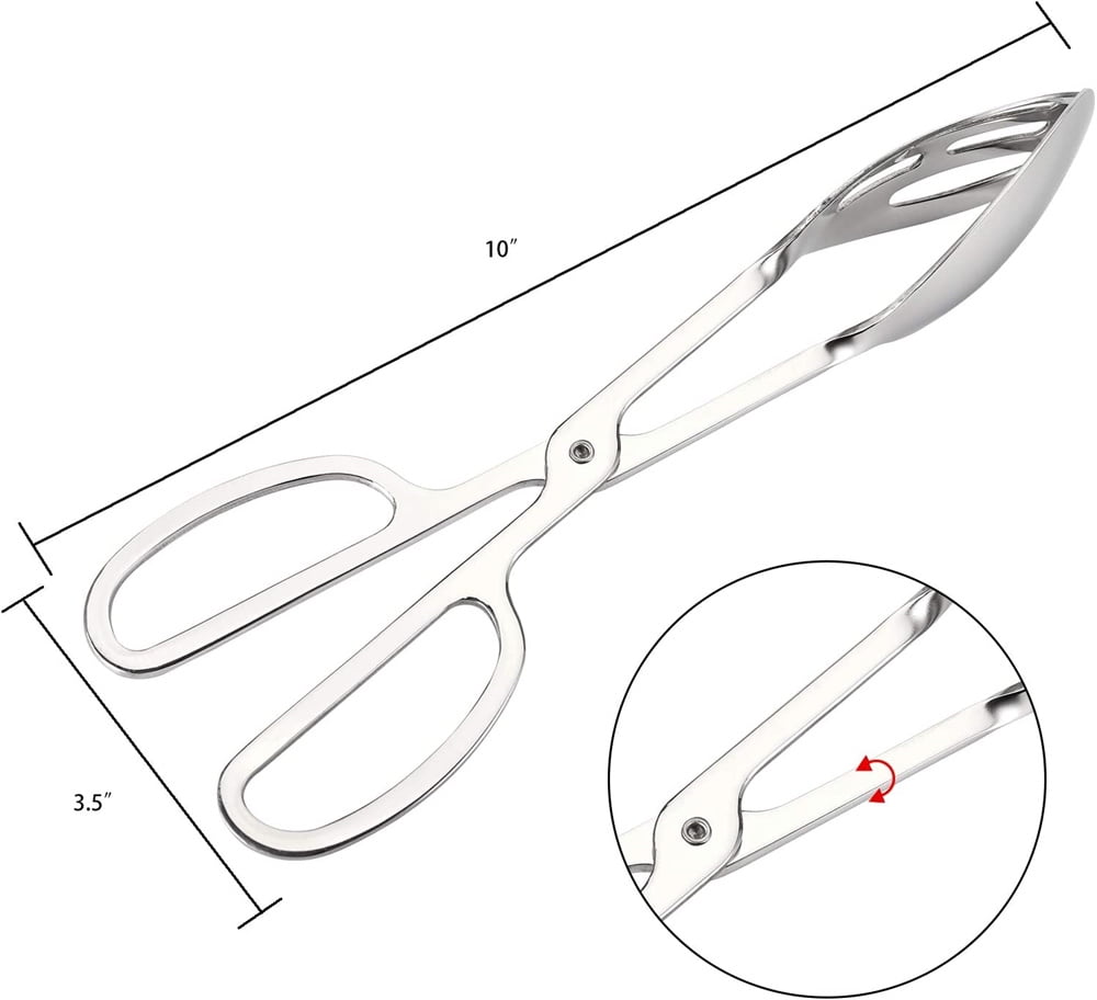 NOGIS 2 Pack Buffet Tongs Salad Tongs, 10 Inch Stainless Steel Food Serving Tongs Bread Tongs with Scissor Handles for Kitchen, Party