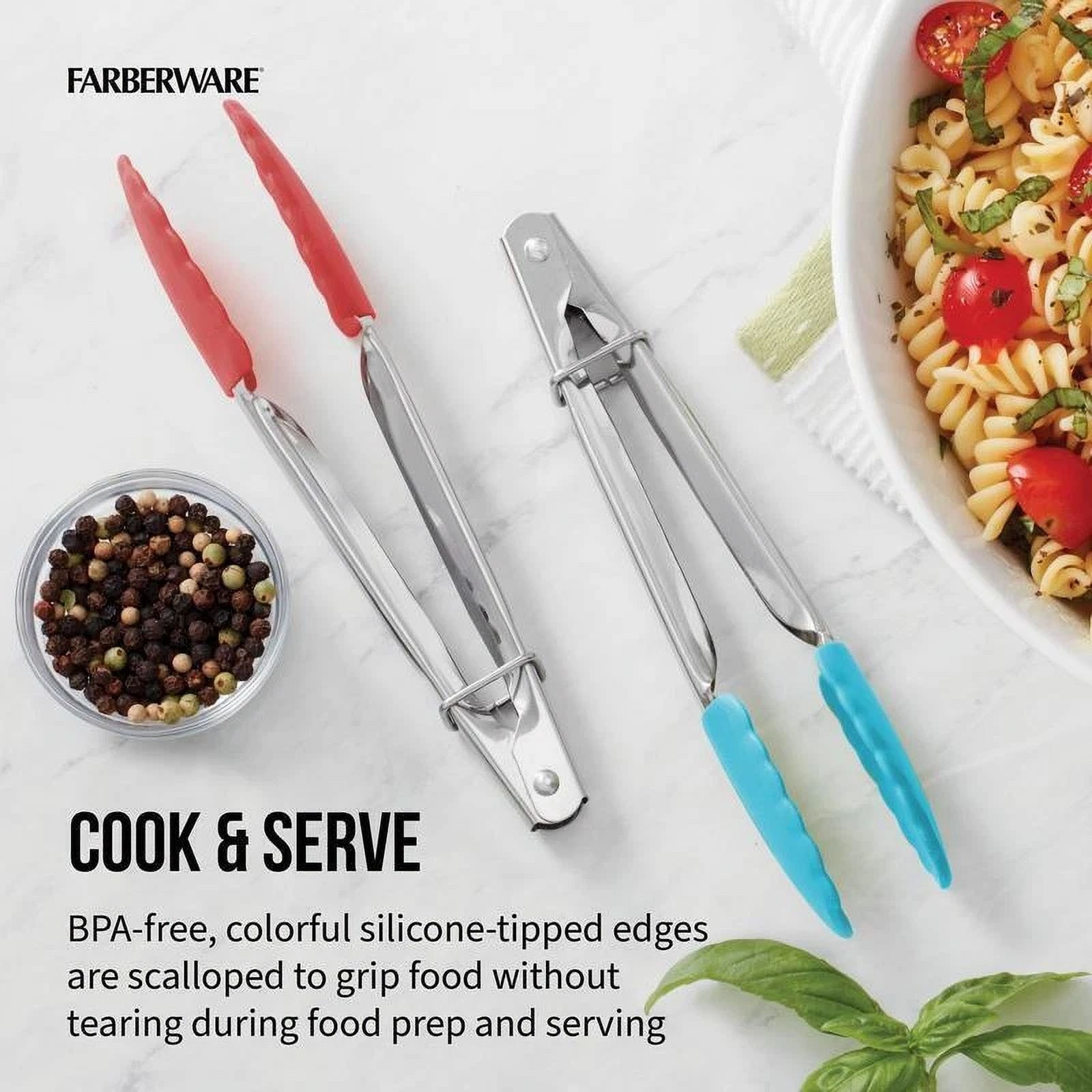 Stainless Steel Mini Locking Tongs Silicone Tips 2 Count Kitchen Utensils New