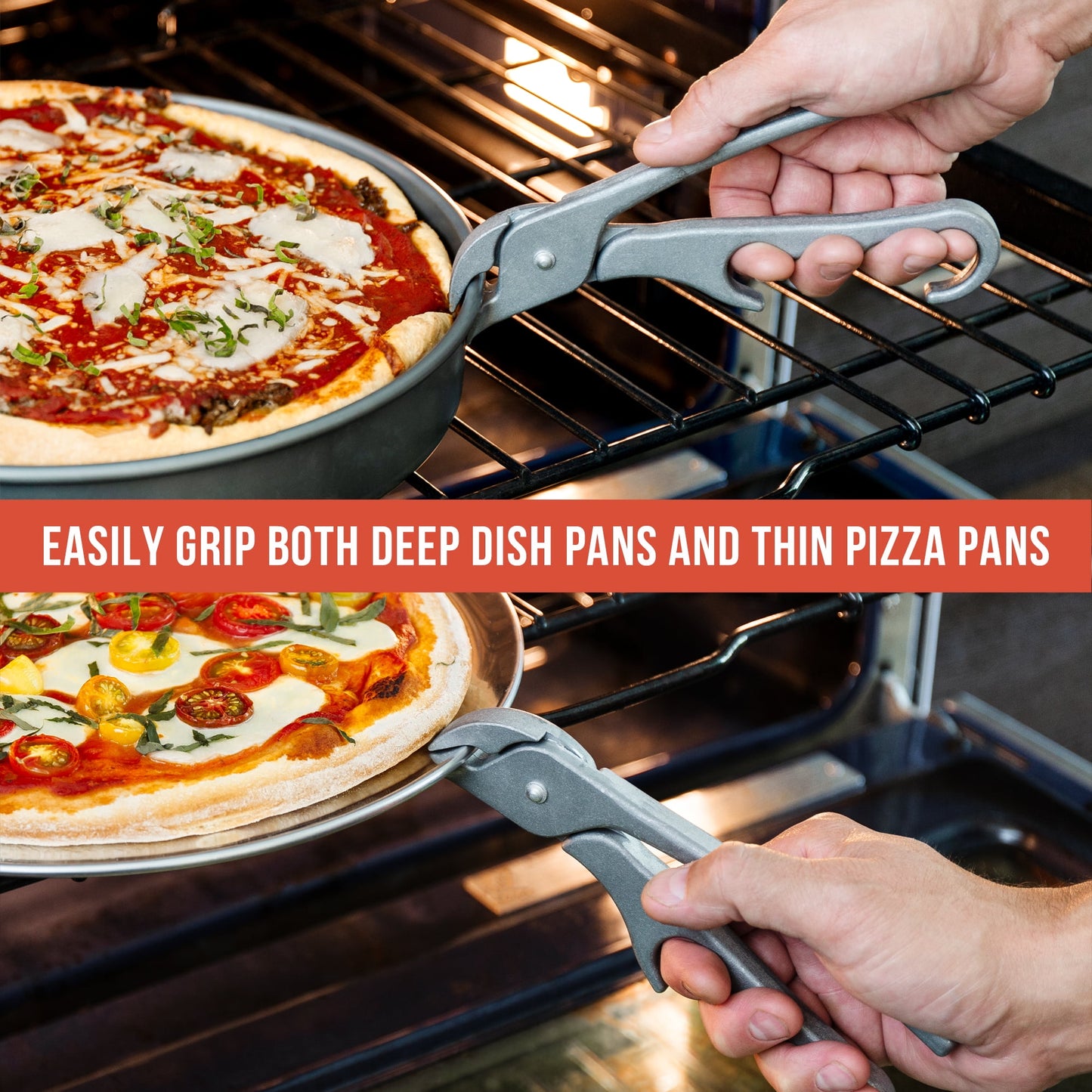 Chef Pomodoro Premium Pizza Pan Gripper Clip Tongs, 8-Inch Cast Aluminum