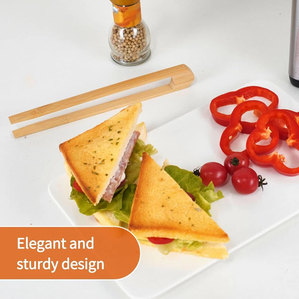 8.9 In Natural Bamboo Toaster Tongs With Magnetic Holder -Kitchen Utensils(1Pk)