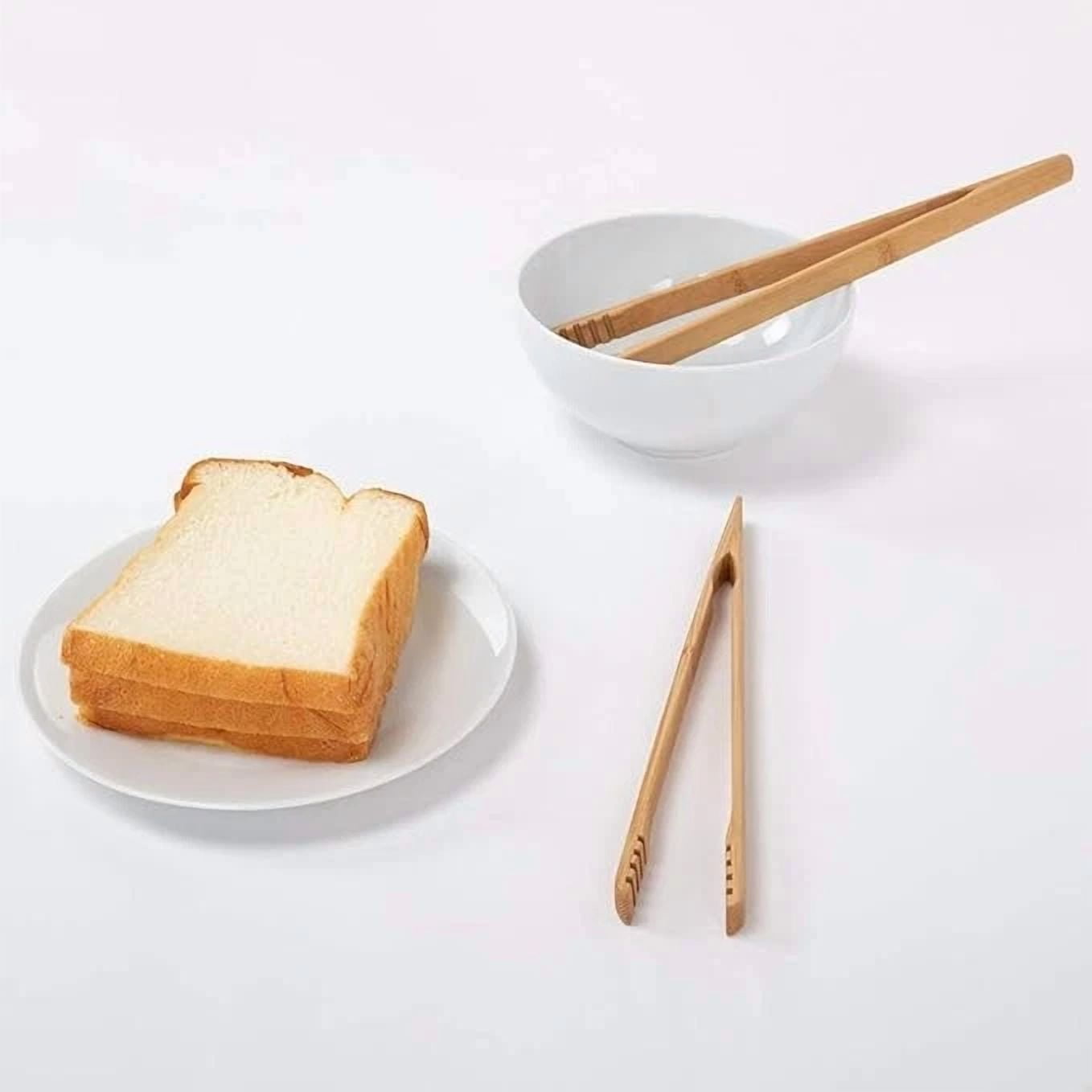 2-Pack Bamboo Toast Tongs 10.2" Long, Anti-Slip Wooden Toaster Cooking Tongs