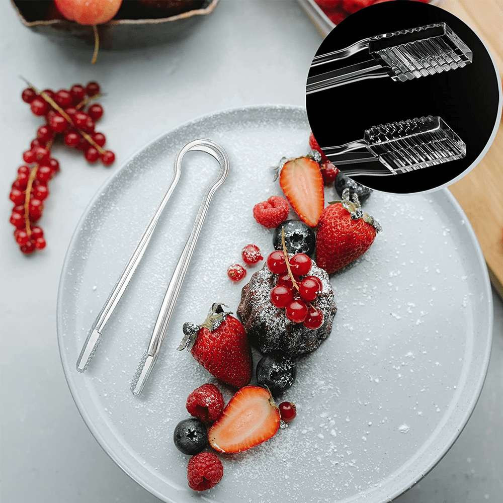 10 Pcs Plastic Buffet Serving Tongs, Clear Kitchen Tongs Mini Serving Utensil Tongs for Food Ice Salad Buffet Barbecue Cookies, 6.3 Inches