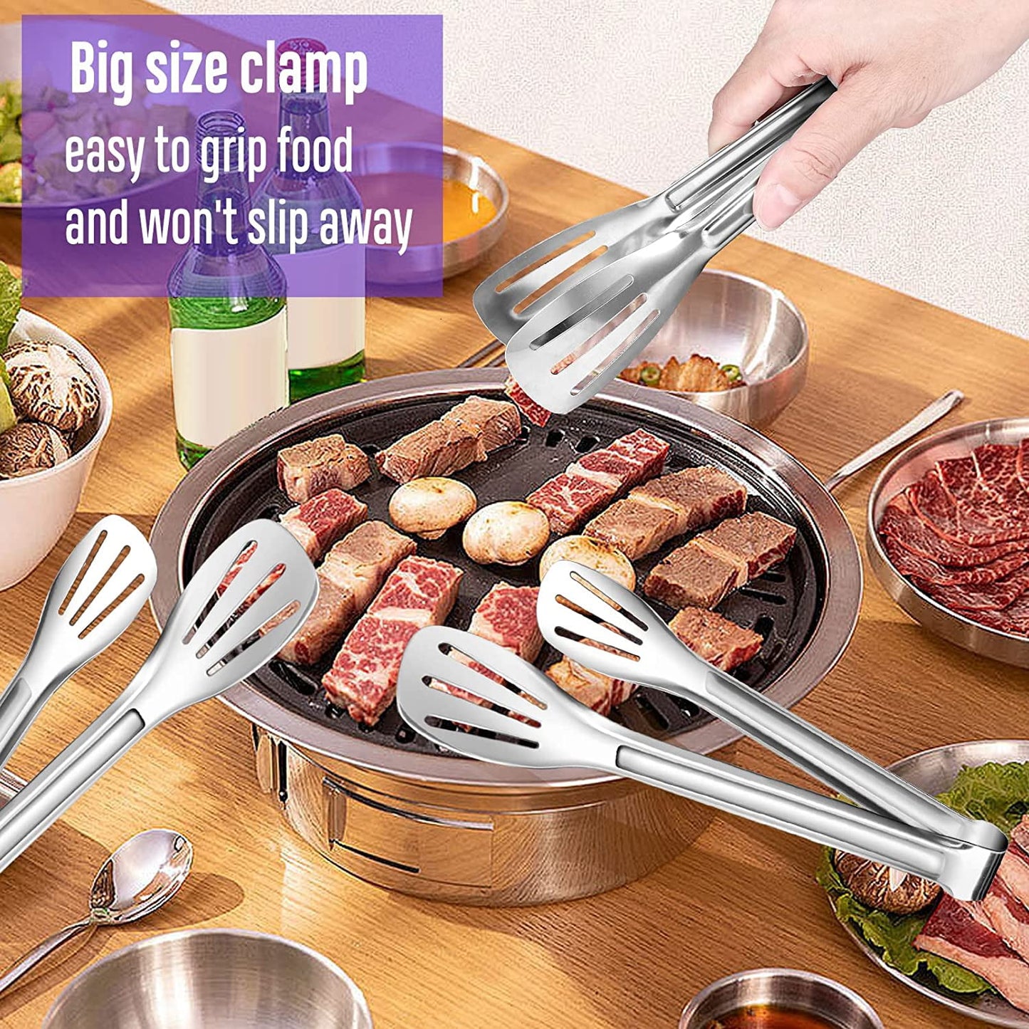 TAZEMAT 6 Pack Serving Tongs Kitchen Tongs,Buffet Tongs, Stainless Steel Food Tong Serving Tong,small tongs (9 Inch)
