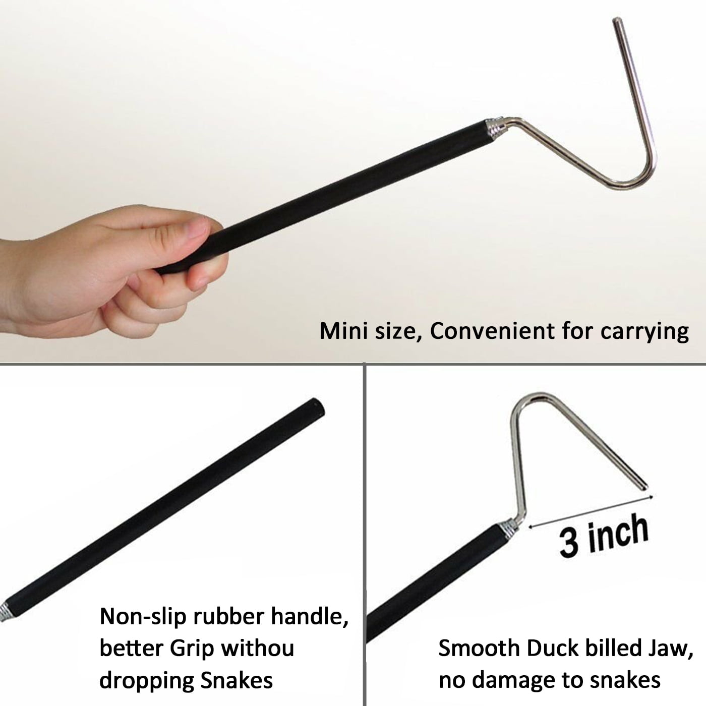 IC ICLOVER 47 inch Professional Standard Snake Tongs Reptile Grabber Rattle Snake Catcher Wide Jaw Handling Tool with Collapsible Stainless Steel Hook