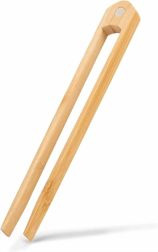 8.9 In Natural Bamboo Toaster Tongs With Magnetic Holder -Kitchen Utensils(1Pk)