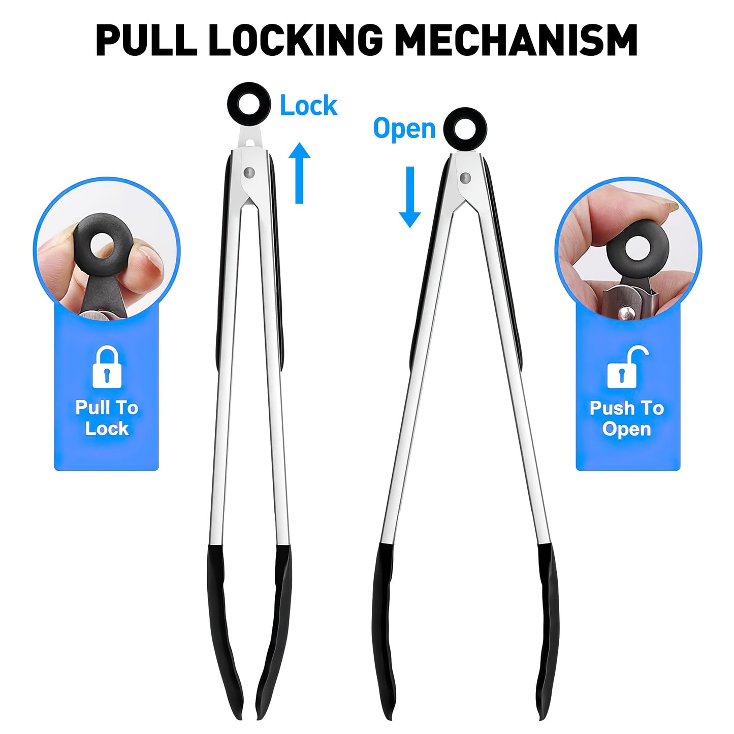 Premium Stainless Steel Locking Kitchen Tongs with Silicone Tips Kitchen Utensils, Grilling Set Including 4 Pieces (7", 9", and 12" Tongs for Cooking), Complete with an Oil Brush