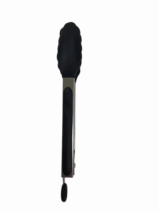 " Sleek And Functional: 9-Inch Stainless Steel Kitchen Tongs With Black Plastic"