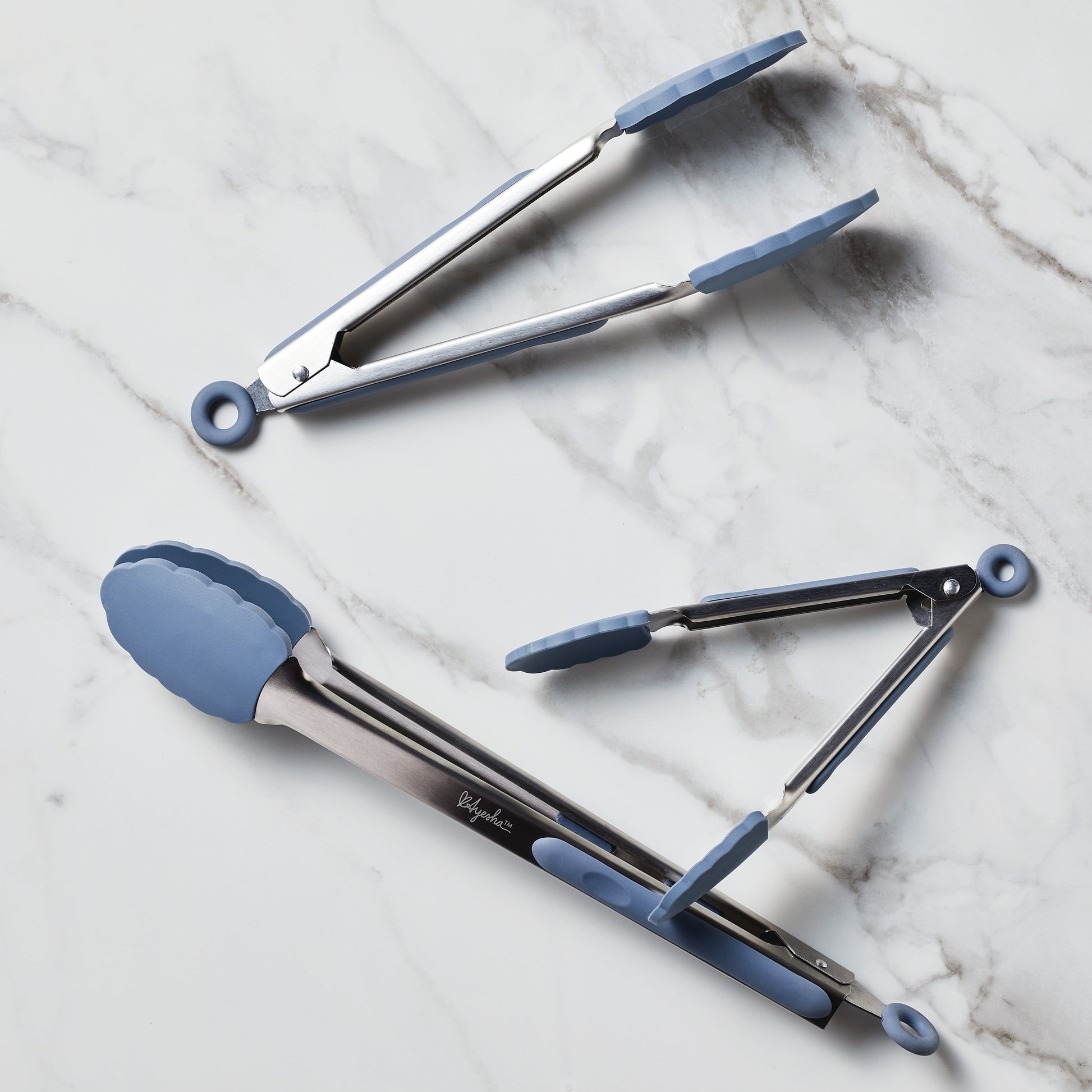 Ayesha Curry Kitchenware Tools and Gadgets Locking Tongs Kitchen Utensil Set, 3 Piece, Anchor Blue