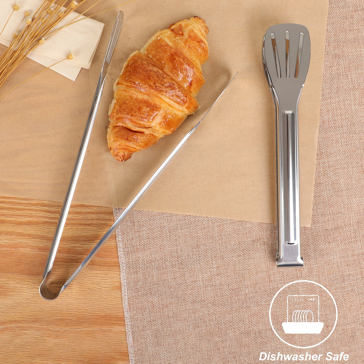 Uxcell Kitchen Tong Set for Cooking Stainless Steel Tongs Toaster Salad 2Pcs