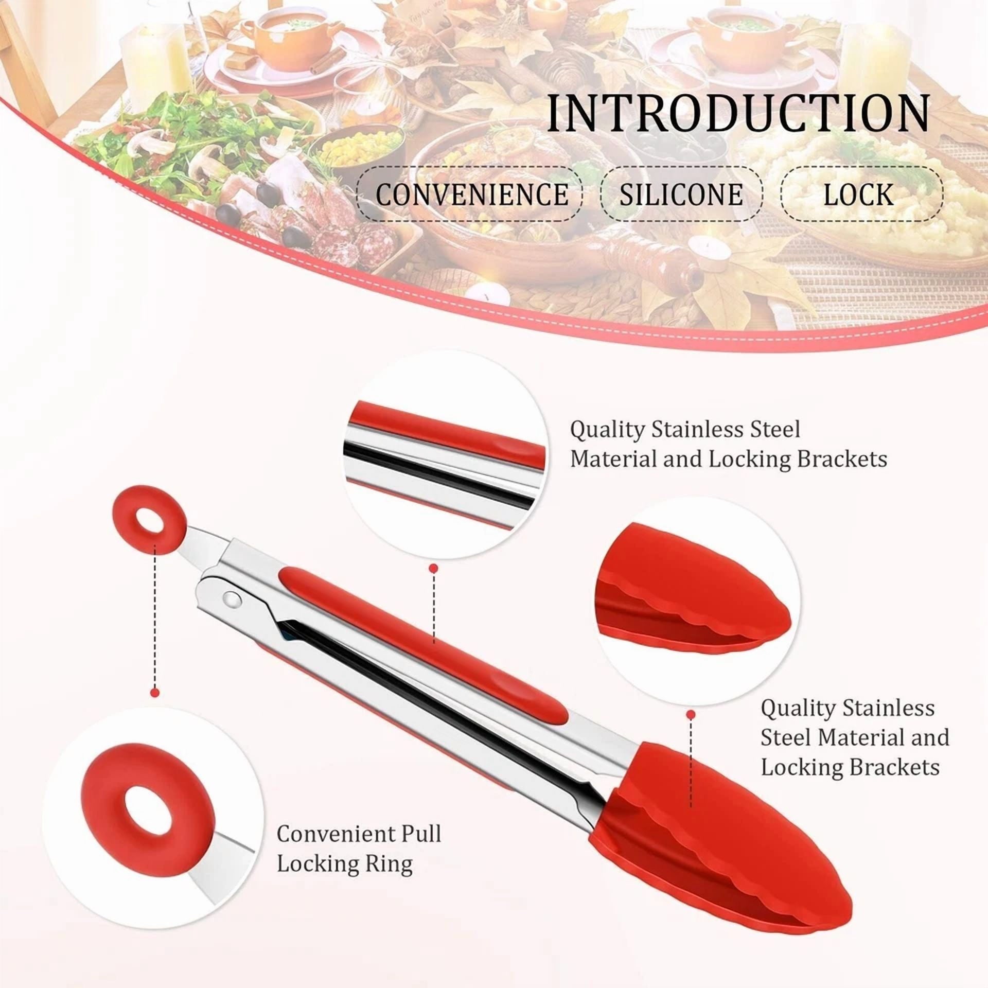 Opal-5 Pcs Kitchen Food Tongs Silicone Stainless Steel Tongs Set 7 Inch