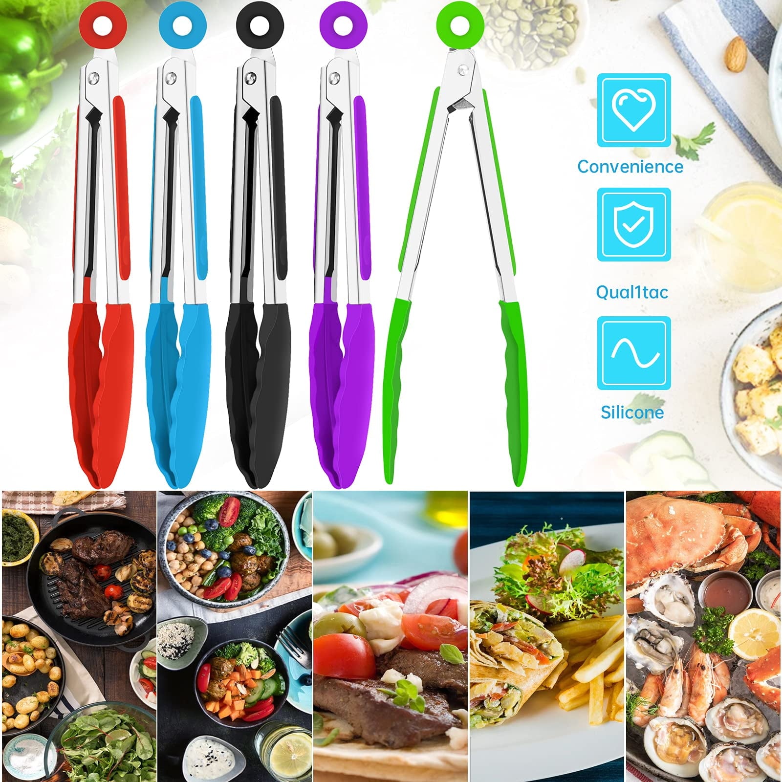 Visen Heat Resistant Non-Stick Silicone Mini Kitchen Tongs (5 Count)