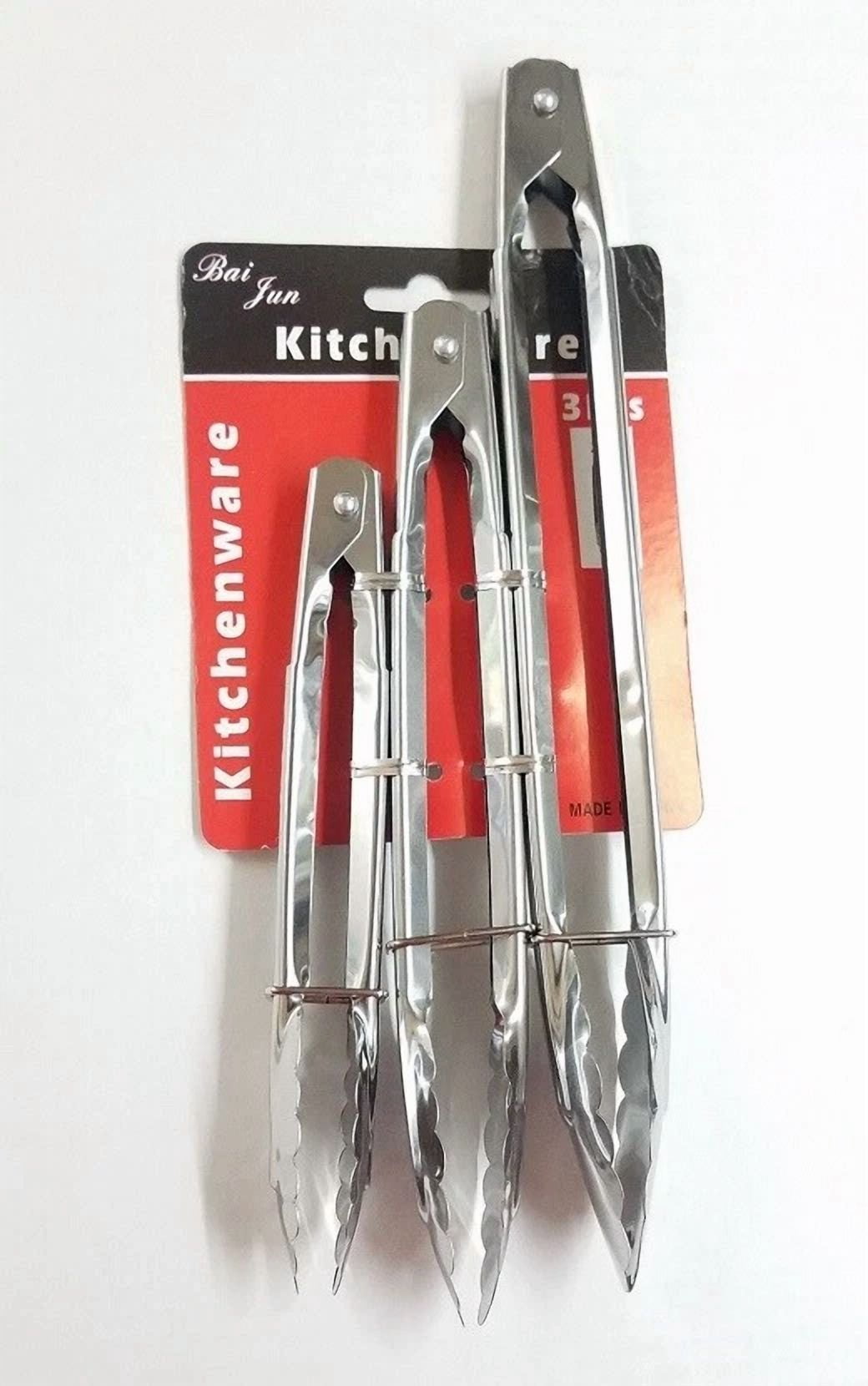 Opal-3Pc Metal Food Tongs 7" 9" 11" Kitchen Grill Bbq Salad Cake Home Cooking 20274