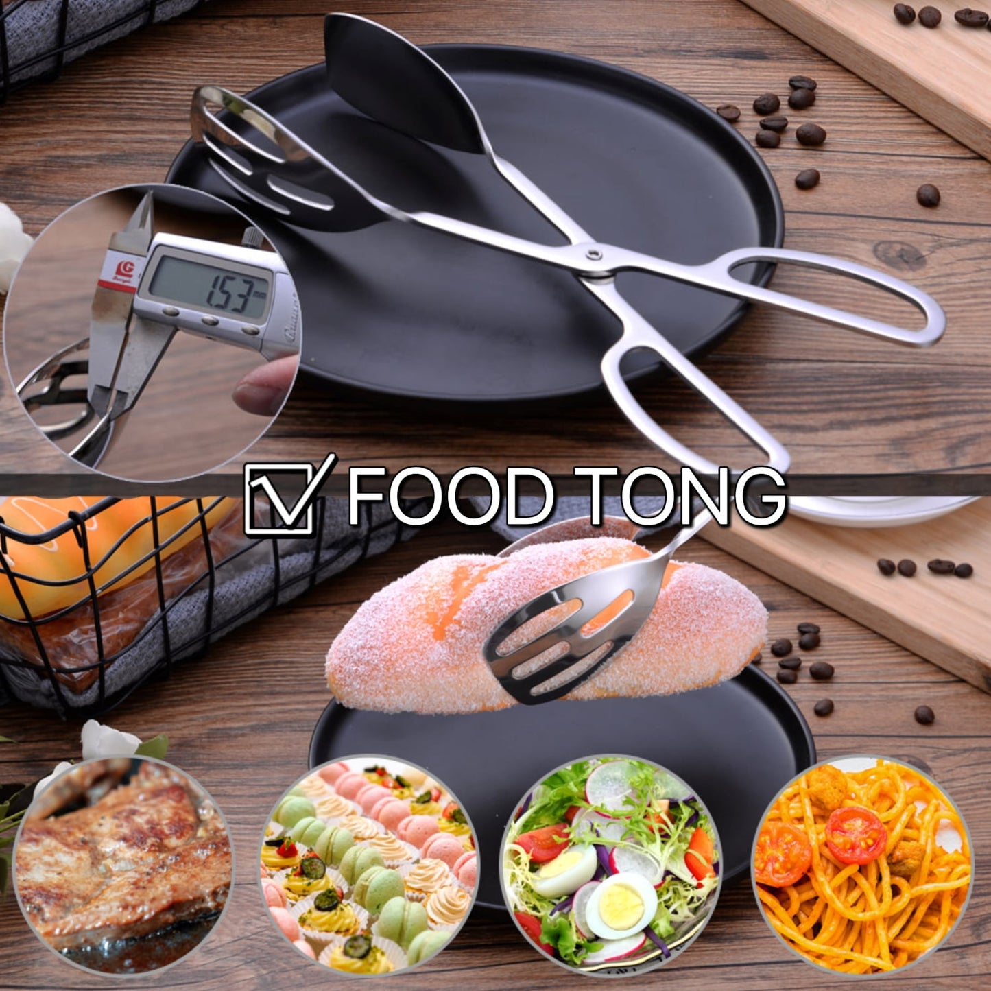 UU&T Stainless Steel Salad Tongs, 10'' Kitchen Tongs, Catering Serving Tongs, for Cake Bread Buffet Party, Dishwasher Safe, Sliver