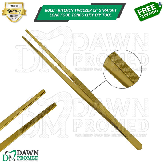 Gold Kitchen Tweezer 12? Straight Bbq Grill Plating Long Food Tong Chef Diy Tool