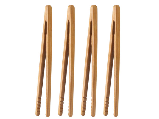 Toast Tongs Bamboo 7 Inch Set of 4 Wooden Tongs for Toaster Small Cooking Tongs Heat Resistant Natural Kitchen Utensils for Toast Bacon Pickles Bagels Bread Serving