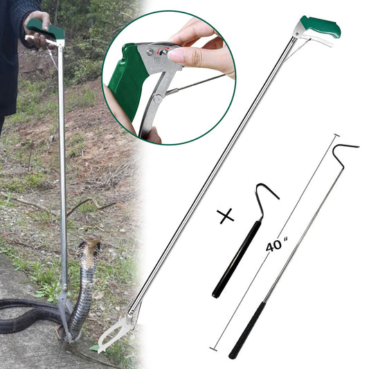 IC ICLOVER 47 inch Professional Standard Snake Tongs Reptile Grabber Rattle Snake Catcher Wide Jaw Handling Tool with Collapsible Stainless Steel Hook