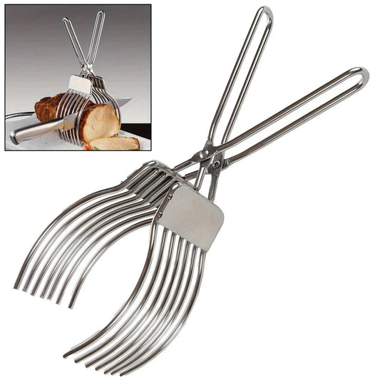 Meat Bread Slicing Tongs Stainless Steel Adjustable Meat Roast Beef Cutting Tong