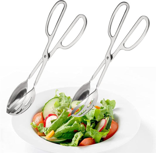 NOGIS 2 Pack Buffet Tongs Salad Tongs, 10 Inch Stainless Steel Food Serving Tongs Bread Tongs with Scissor Handles for Kitchen, Party
