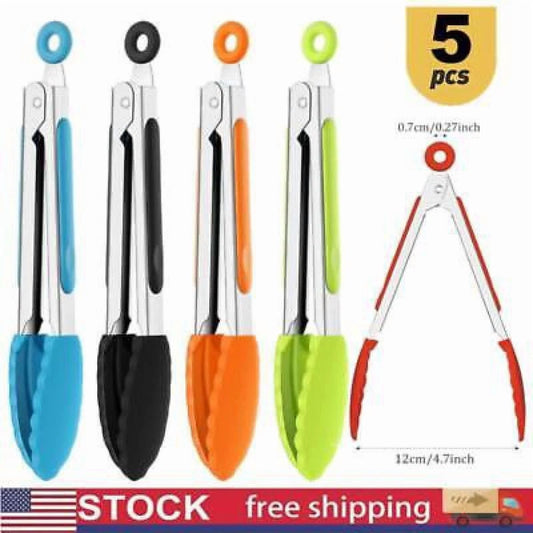 Opal-5 Pcs Kitchen Food Tongs Silicone Stainless Steel Tongs Set 7 Inch