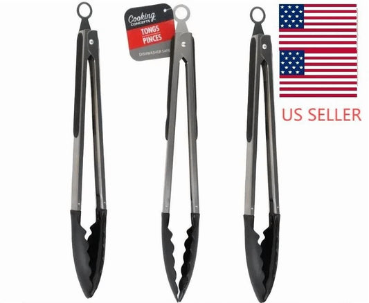 Set Of 3 Stainless Steel Kitchen Tongs Set 12 Inches For Cooking Bbq Salad
