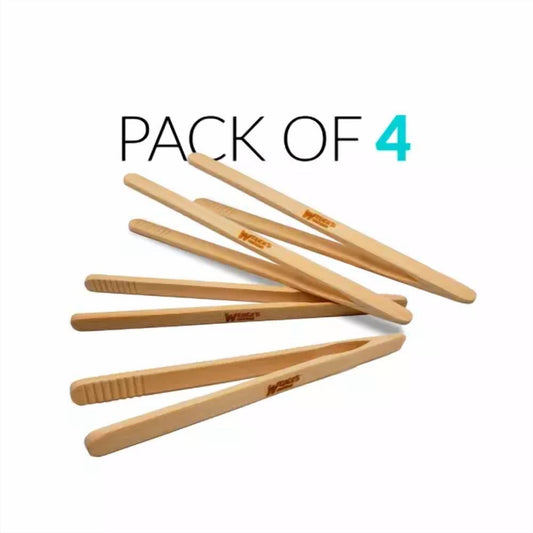 Set Of 4 Reusable Bamboo Toast Tongs - Wooden Toaster Tongs For Cooking Kitchen