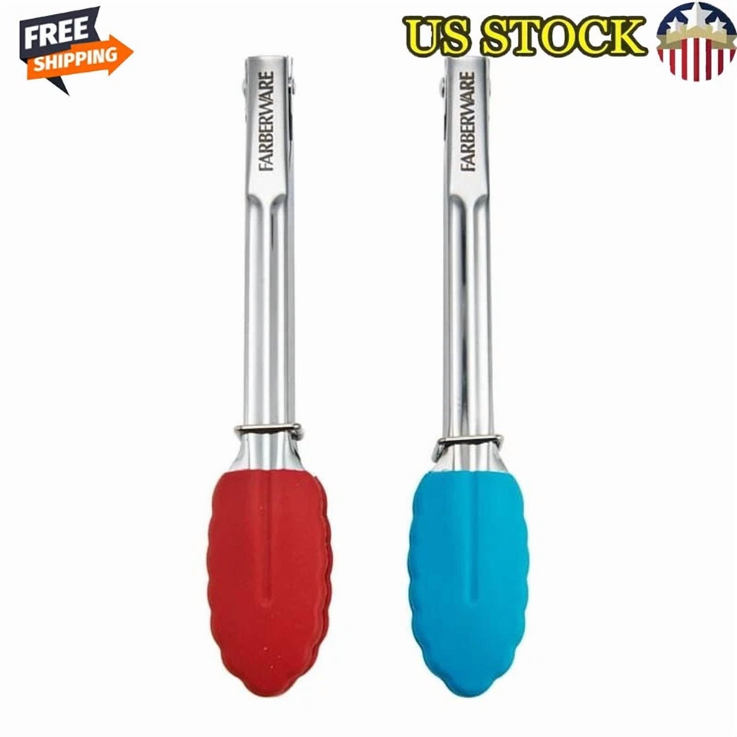 Stainless Steel Mini Locking Tongs Silicone Tips 2 Count Kitchen Utensils New