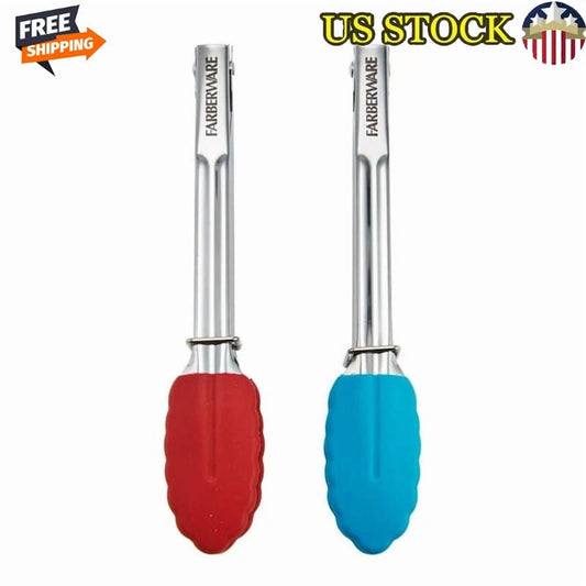 Stainless Steel Mini Locking Tongs Silicone Tips 2 Count Kitchen Utensils New